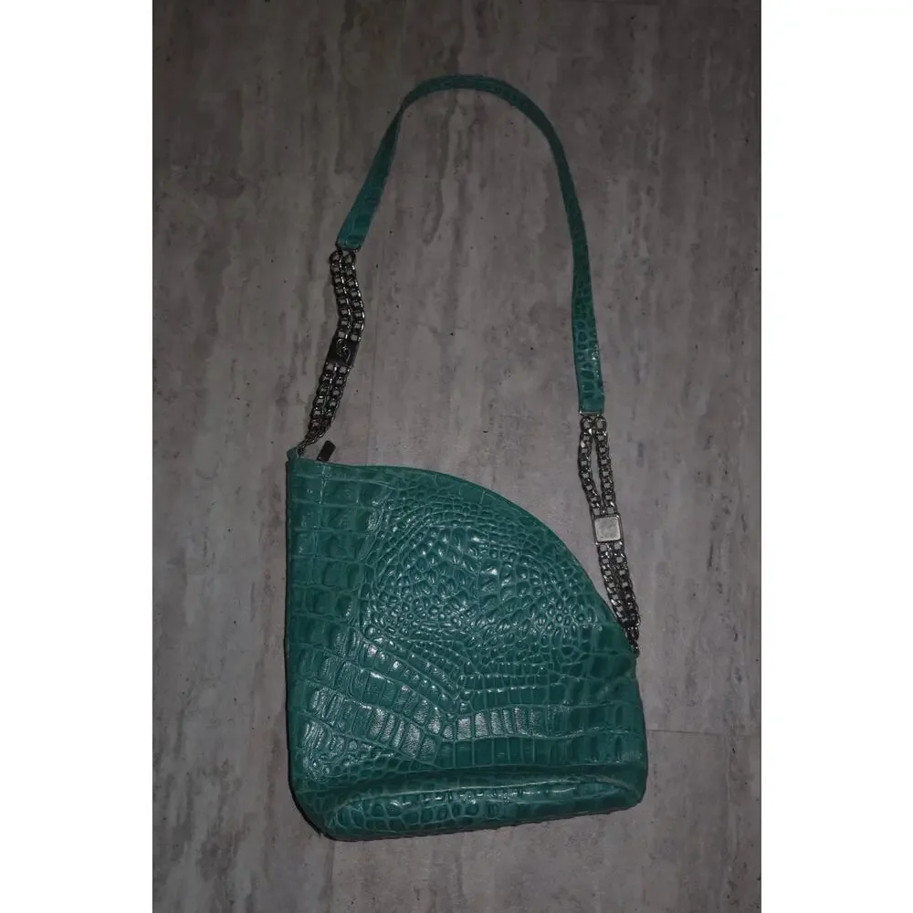 Vintage Teal Croc Chain Shoulder Bag